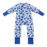 Blue football bow ruffle baby girls team zipper romper