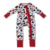 Long sleeves red ruffle bow football baby girls zipper romper