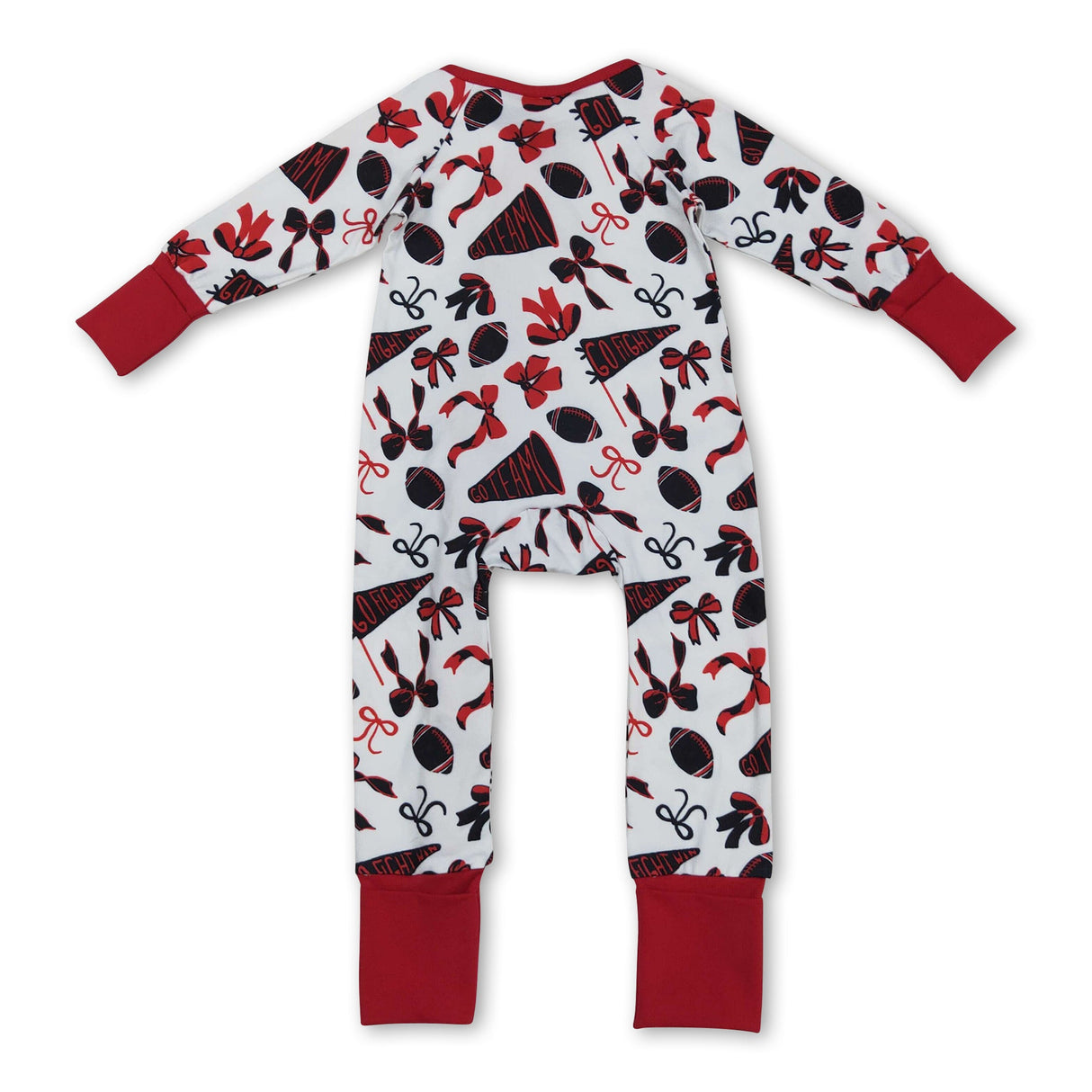 Long sleeves red ruffle bow football baby girls zipper romper