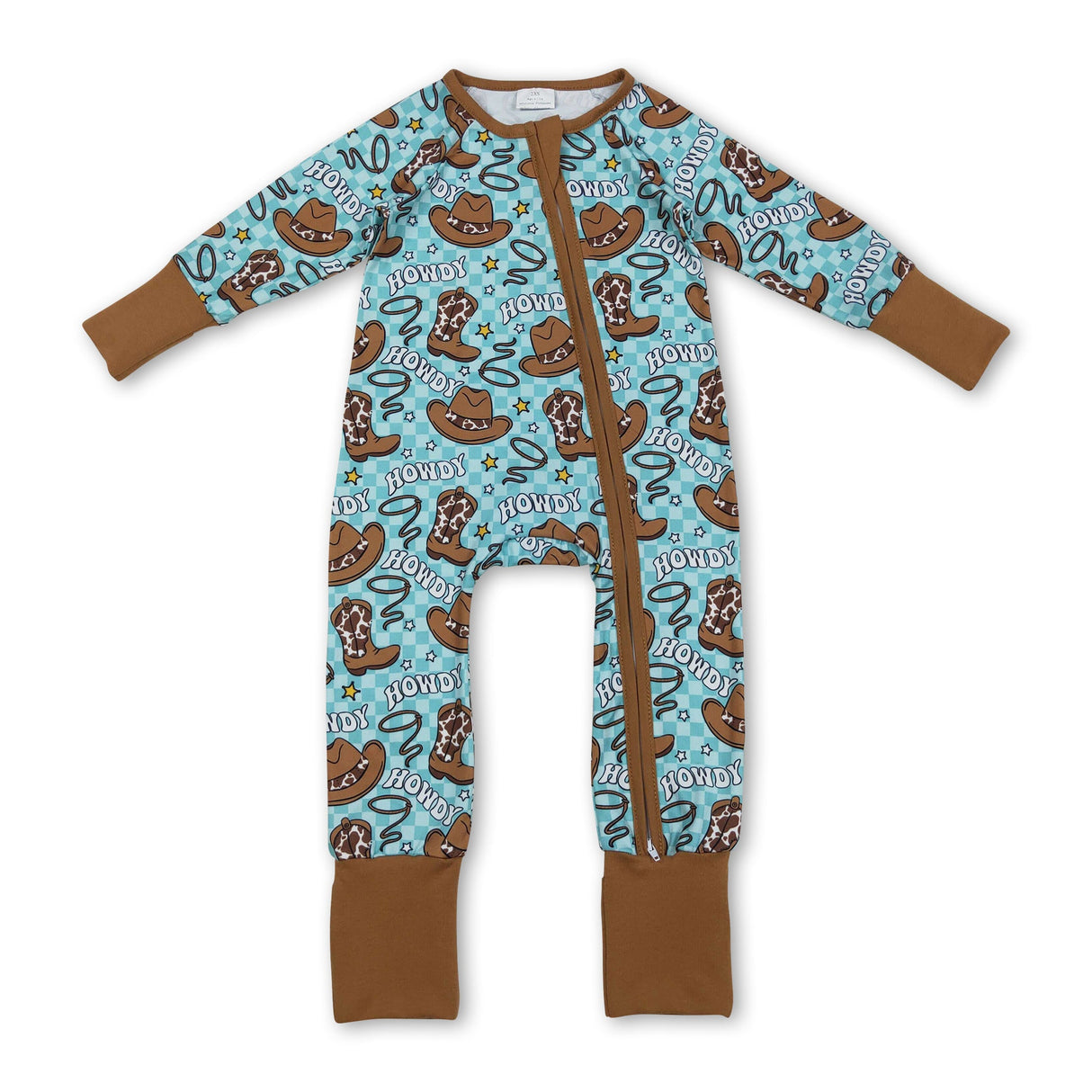 Cow boots howdy floral western baby boys zipper romper