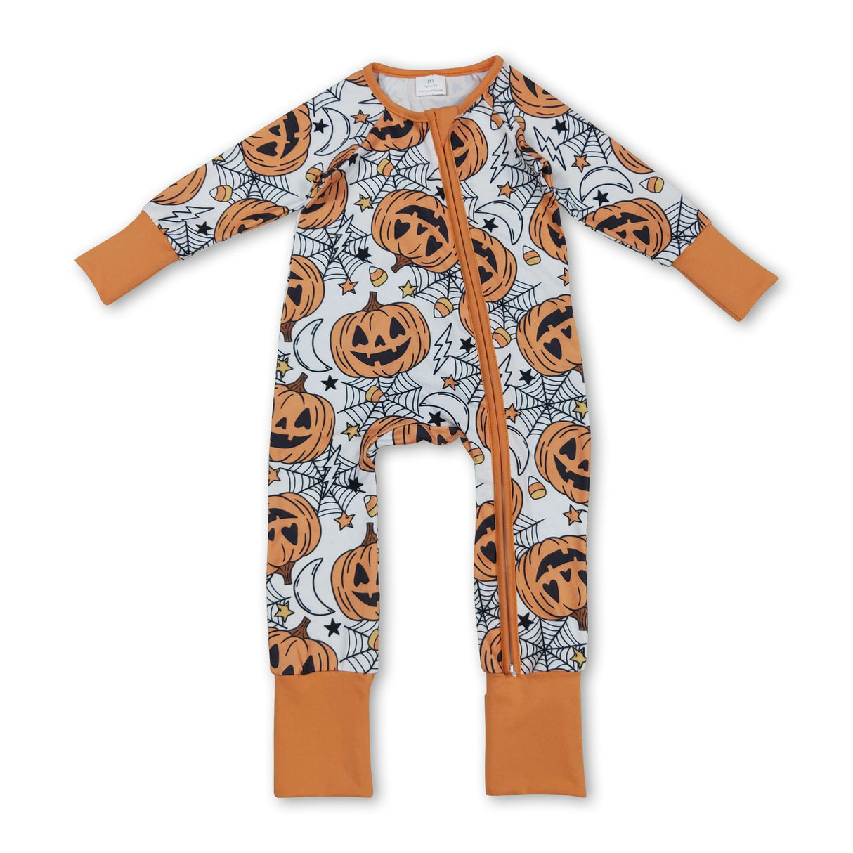 Long sleeves pumpkin spider baby Halloween zipper romper