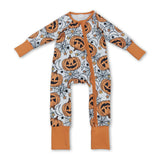 Long sleeves pumpkin spider baby Halloween zipper romper