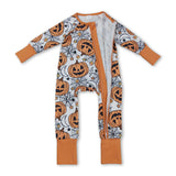 Long sleeves pumpkin spider baby Halloween zipper romper