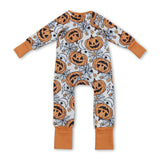 Long sleeves pumpkin spider baby Halloween zipper romper
