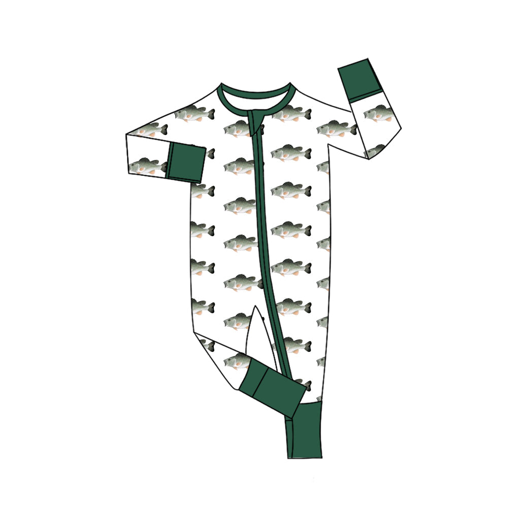 Long sleeves fish baby boy zipper romper