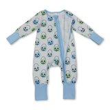 Light blue pumpkin basket baby boy Halloween zipper romper