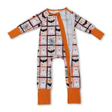 Long sleeves ghost bat plaid baby girls Halloween zipper romper