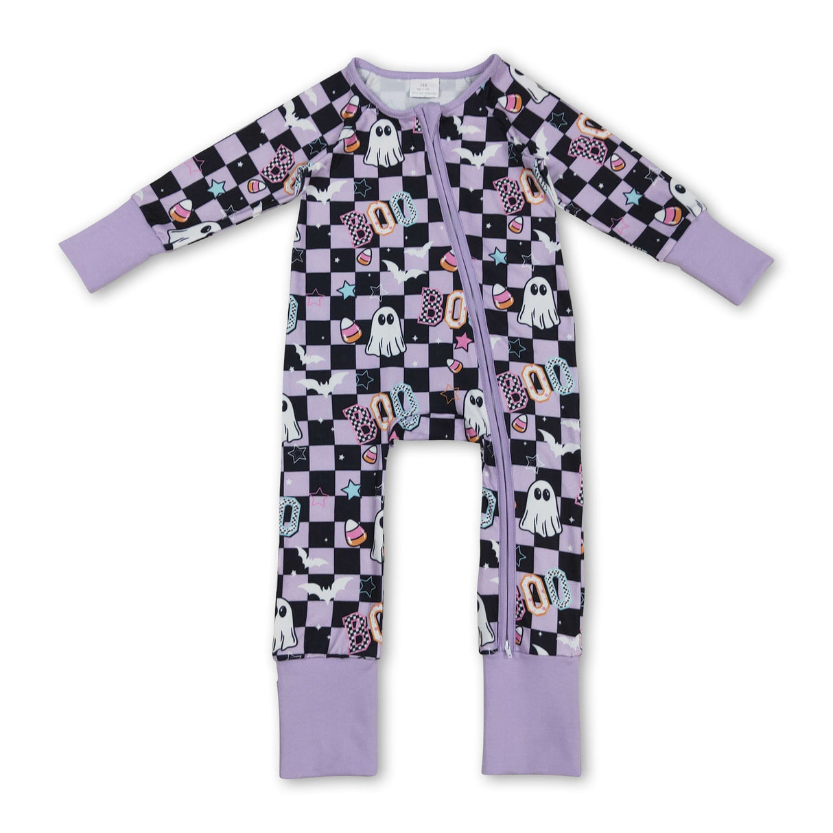 Lavender plaid boo  ghost girls Halloween zipper romper