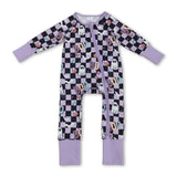 Lavender plaid boo  ghost girls Halloween zipper romper