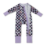 Lavender plaid boo  ghost girls Halloween zipper romper