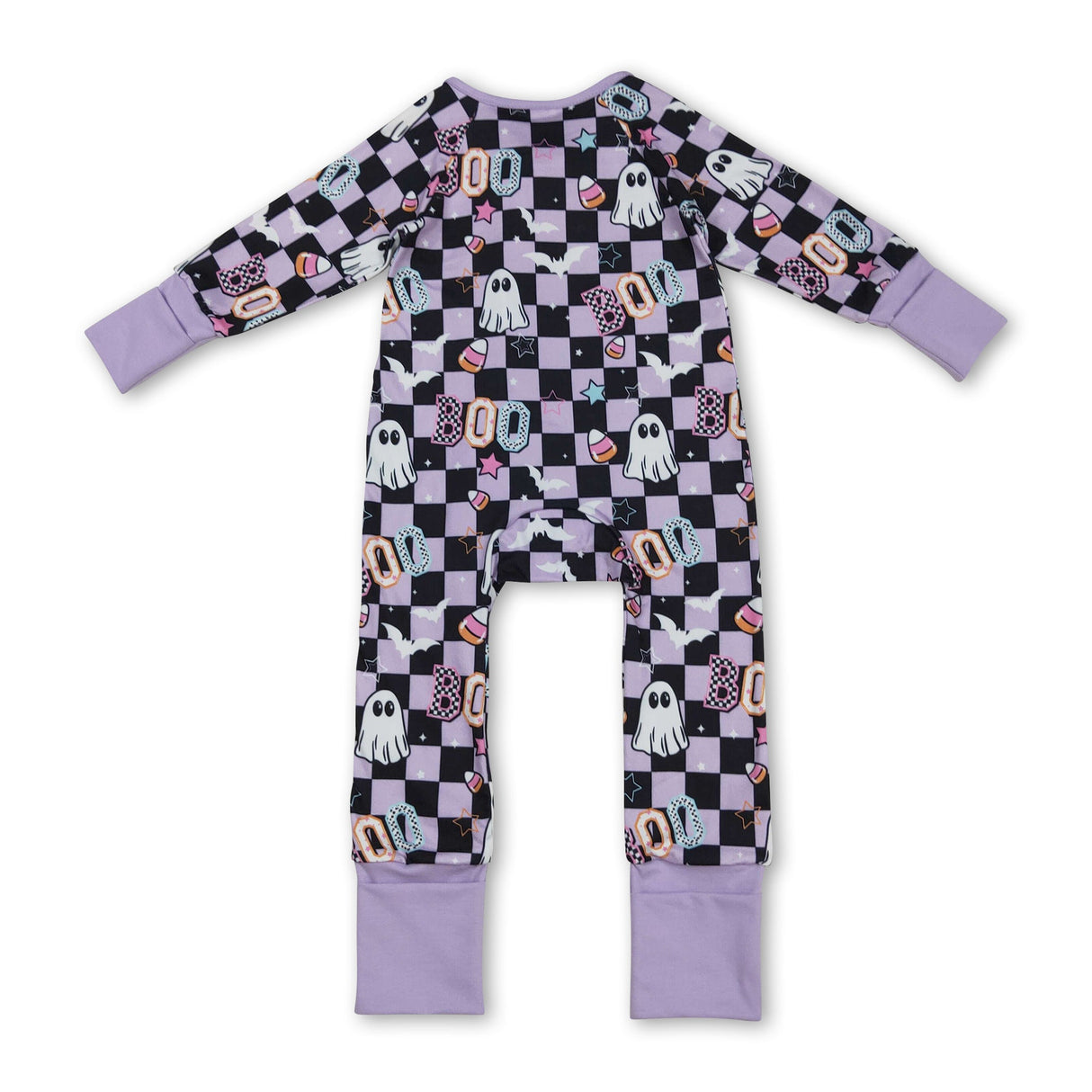 Lavender plaid boo  ghost girls Halloween zipper romper