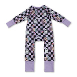 Lavender plaid boo  ghost girls Halloween zipper romper