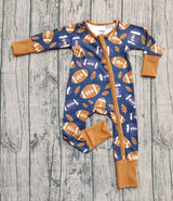Long sleeves brown leaves football baby zipper romper
