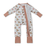 Long sleeves pink bow duck ruffle baby girls zipper romper