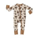 Long sleeves bow football floral baby girls zipper romper