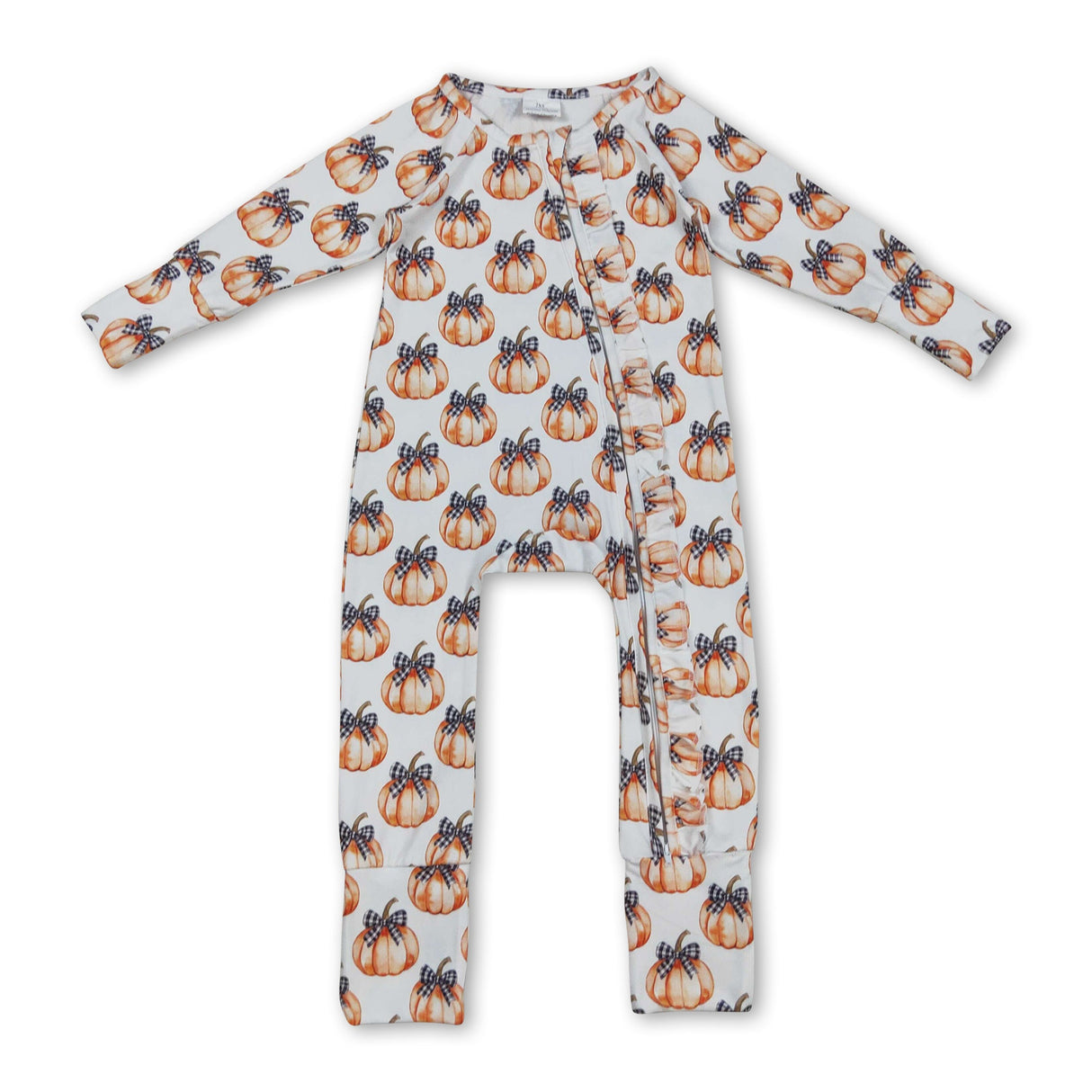 Black plaid bow pumpkin baby girls fall zipper romper