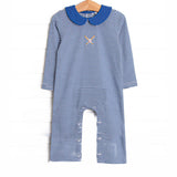 Long sleeves blue stripe baseball baby boy romper