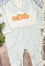 Long sleeves plaid pumpkin baby boy fall footed romper