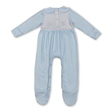 Plaid pumpkin turkey baby boy Thanksgiving footed romper