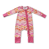 Long sleeves pink ruffle bows baby girls zipper romper