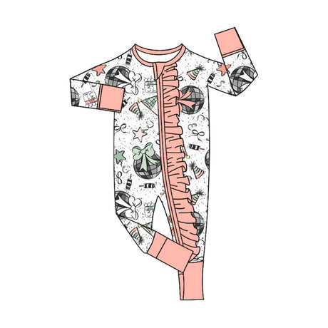 Long sleeves bow ruffle baby girls Happy New Year romper