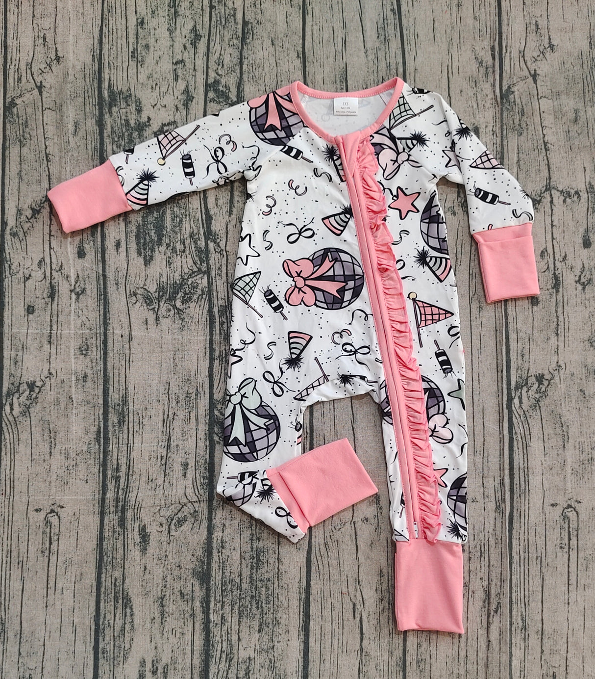 Long sleeves bow ruffle baby girls Happy New Year romper