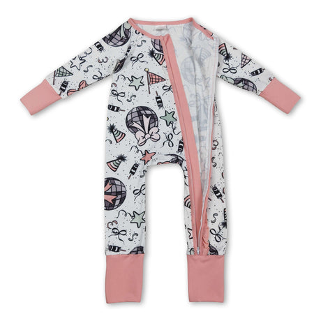 Long sleeves bow ruffle baby girls Happy New Year romper