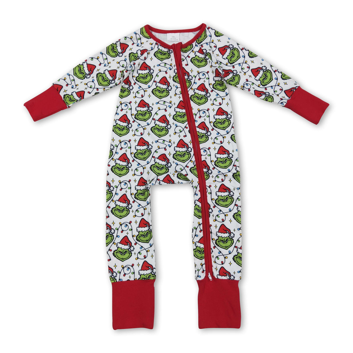 Christmas lighting green face baby kids zipper romper