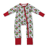 Christmas lighting green face baby kids zipper romper