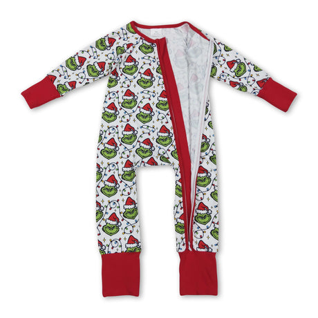 Christmas lighting green face baby kids zipper romper