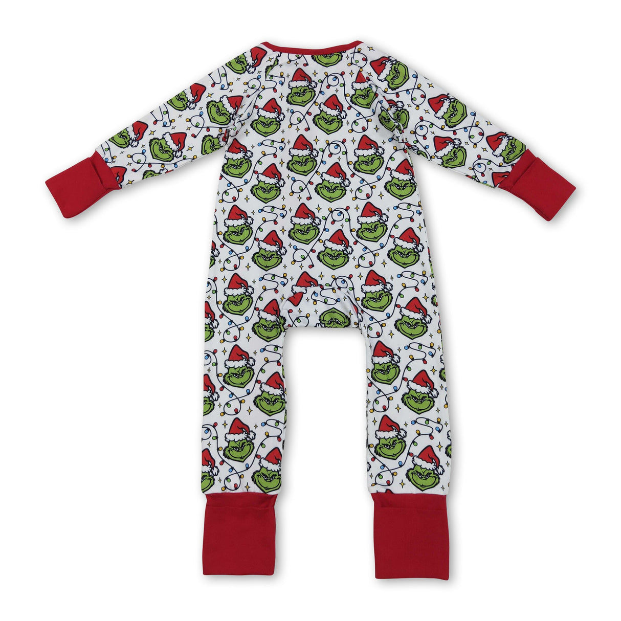 Christmas lighting green face baby kids zipper romper