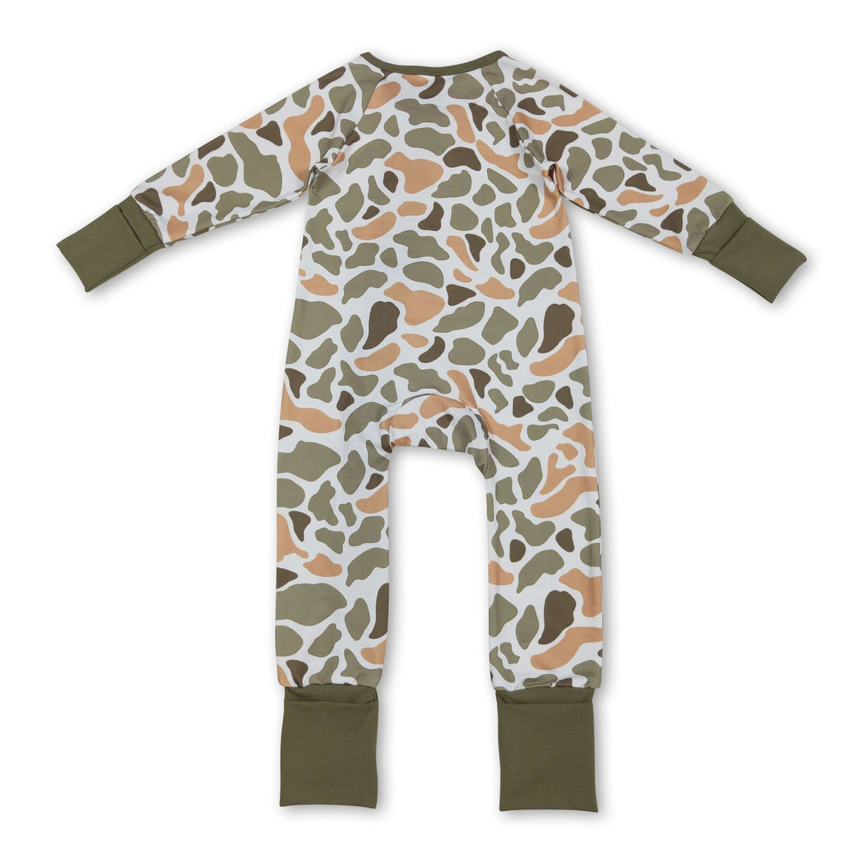 Long sleeves green orange camo baby boy zipper romper
