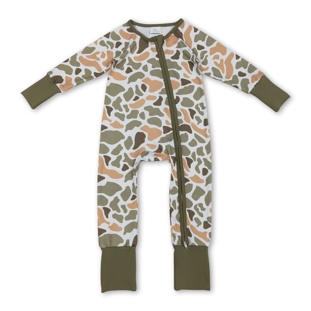 Long sleeves green orange camo baby boy zipper romper