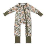 Long sleeves green orange camo baby boy zipper romper