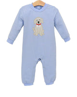 Light blue stripe long sleeves dog baby boy romper