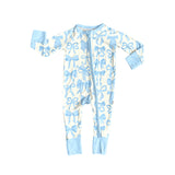 Light blue bow long sleeves baby girls zipper romper