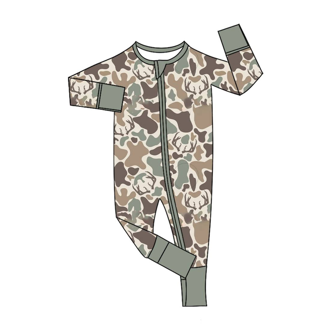 Long sleeves camo deer hunting baby boy zipper romper