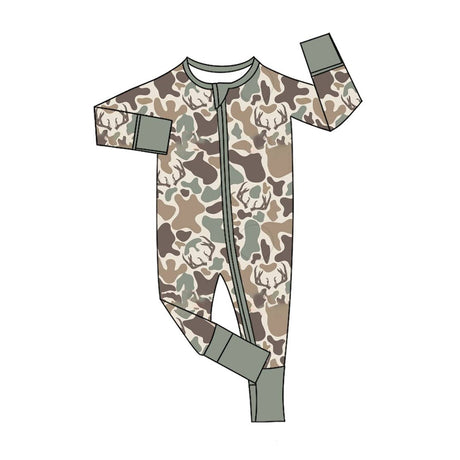 Long sleeves camo deer hunting baby boy zipper romper