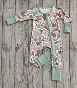 Long sleeves camo deer hunting baby boy zipper romper