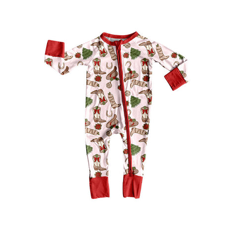 Christmas tree bow boots baby girls zipper romper