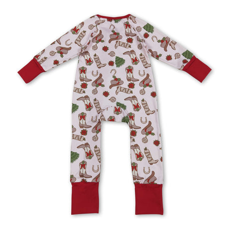 Christmas tree bow boots baby girls zipper romper