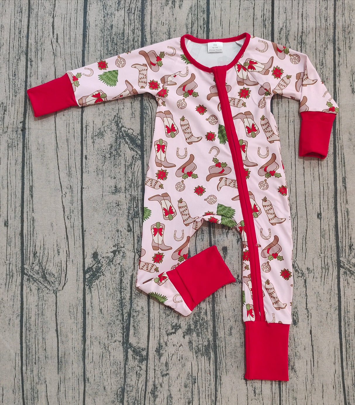 Christmas tree bow boots baby girls zipper romper