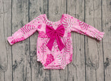 Pink bow long sleeves Christmas tree cake baby girl romper