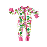 Pink gift green face baby girls Christmas zipper romper