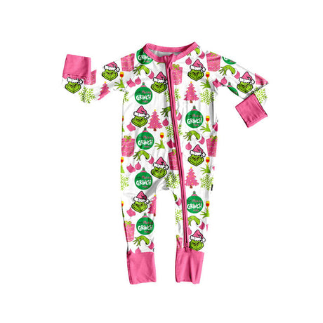 Pink gift green face baby girls Christmas zipper romper