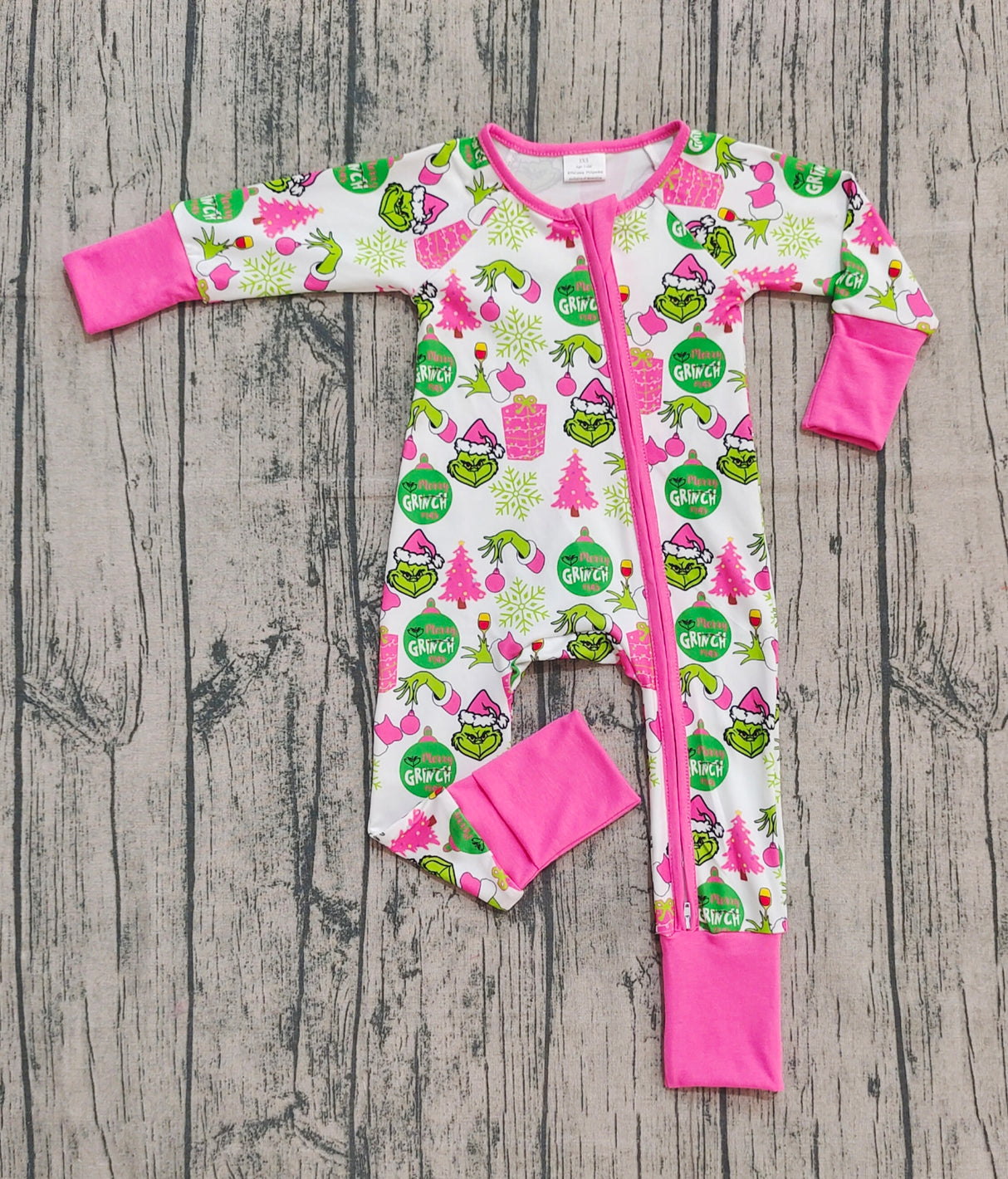 Pink gift green face baby girls Christmas zipper romper