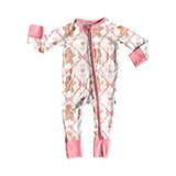 Pink bow heart gingerbread baby girls Christmas zipper romper