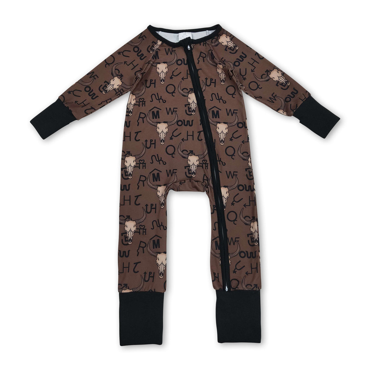 Long sleeves bull skull western baby boy zipper romper