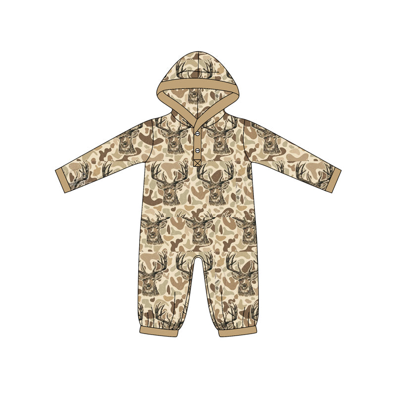 Long sleeves camo deer hunting baby hooded romper