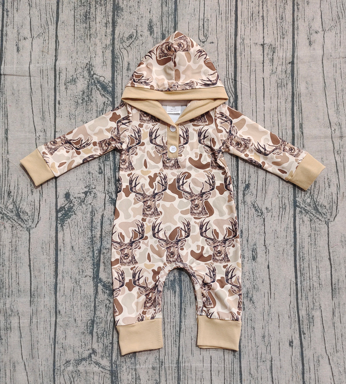 Long sleeves camo deer hunting baby hooded romper